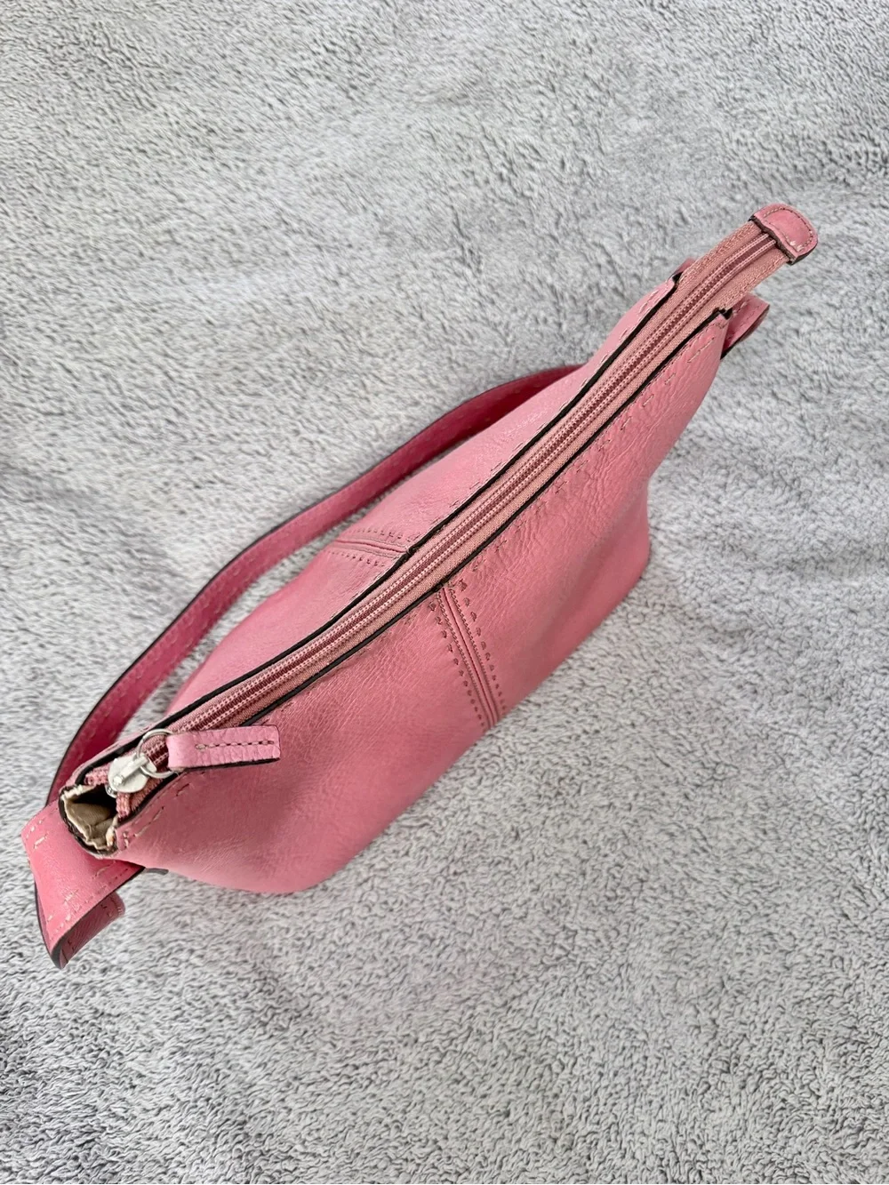 Fossil Pink Leather Shoulder Bag Crossbody Hobo Purse whipstich y2k vintage